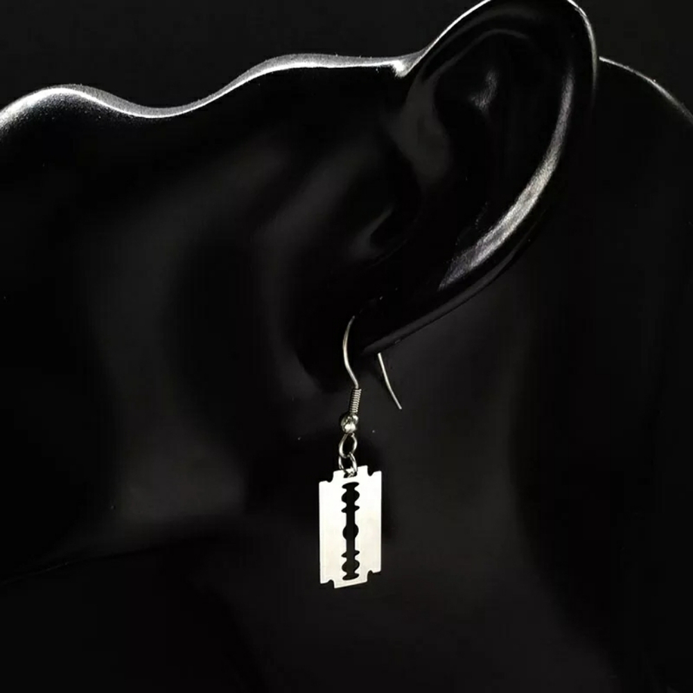 Small Razor Blade Drop Earrings - Picture 2 of 9